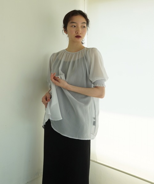 TINA：JOJUN（ティーナジョジュン）の「ギンガムチェック柄 シアーブラウス TINA：JOJUN（シャツ/ブラウス・レディース・グレー/イエロー・M）」の14枚目の写真