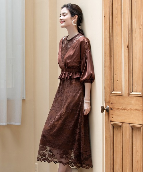 DRESS PLUS(ドレスプラス)の「パーティードレス ボレロ アンサンブル ワンピース 結婚式(アンサンブル・レディース・グレイッシュベージュ/チャコールアッシュ/ブラウン/クリアグリーン・XL/L/S/M)」の16枚目の写真