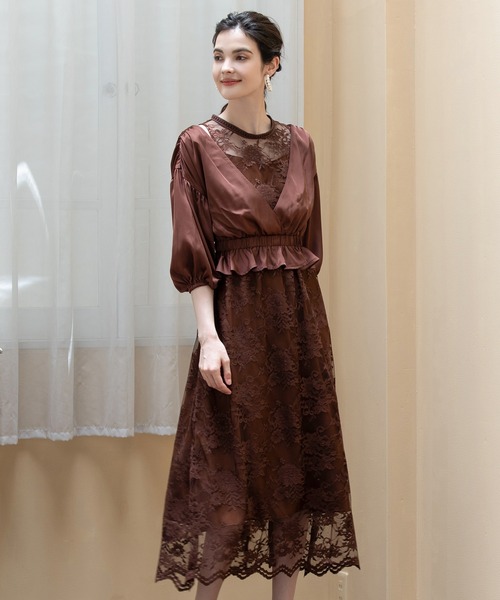 DRESS PLUS(ドレスプラス)の「パーティードレス ボレロ アンサンブル ワンピース 結婚式(アンサンブル・レディース・グレイッシュベージュ/チャコールアッシュ/ブラウン/クリアグリーン・XL/L/S/M)」の7枚目の写真