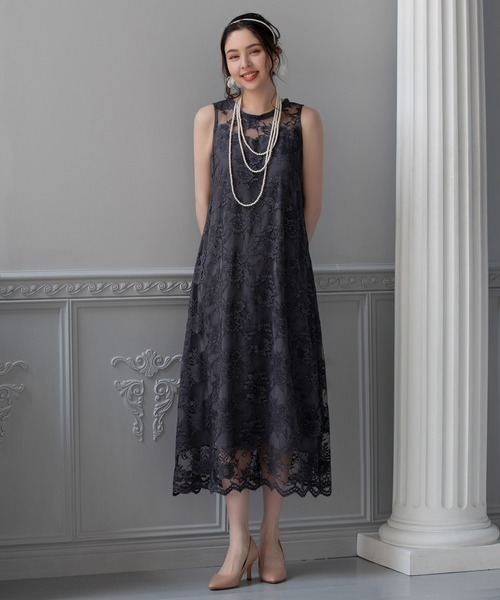 DRESS PLUS(ドレスプラス)の「パーティードレス ボレロ アンサンブル ワンピース 結婚式(アンサンブル・レディース・グレイッシュベージュ/チャコールアッシュ/ブラウン/クリアグリーン・XL/L/S/M)」の5枚目の写真