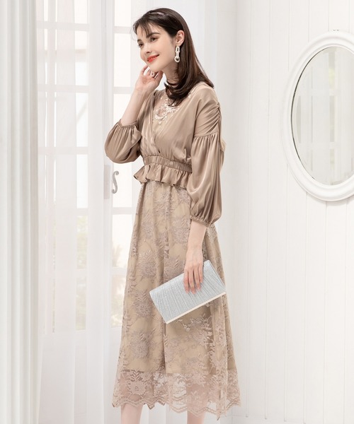 DRESS PLUS(ドレスプラス)の「パーティードレス ボレロ アンサンブル ワンピース 結婚式(アンサンブル・レディース・グレイッシュベージュ/チャコールアッシュ/ブラウン/クリアグリーン・XL/L/S/M)」の12枚目の写真