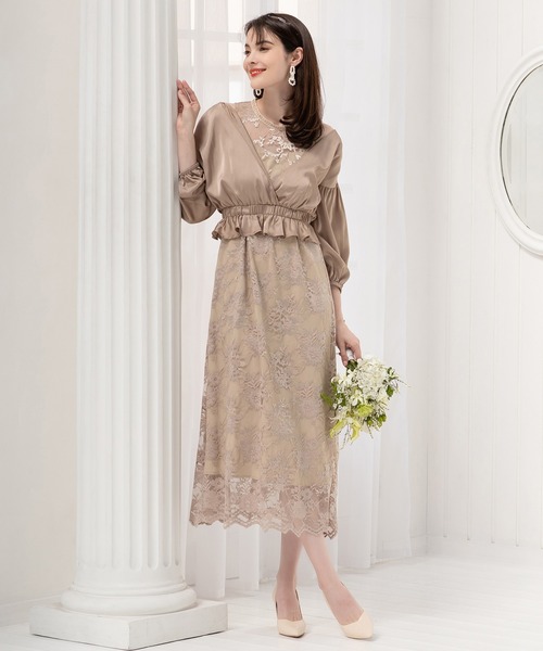 DRESS PLUS(ドレスプラス)の「パーティードレス ボレロ アンサンブル ワンピース 結婚式(アンサンブル・レディース・グレイッシュベージュ/チャコールアッシュ/ブラウン/クリアグリーン・XL/L/S/M)」の8枚目の写真