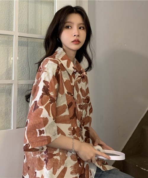 【美品】Off-White フラワーパターン 柄シャツ cussil/クシル】フラワーパターンドレープルーズシルエット2WAY