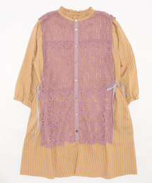 ストライプローン×ケミカルレースミックス　レイヤードワンピース