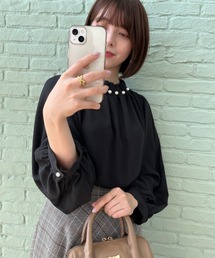 couture brooch | 【袖2WAY/バックスタイルもリボンで全方位映え♪】フェイクパールネックブラウス(シャツ/ブラウス)