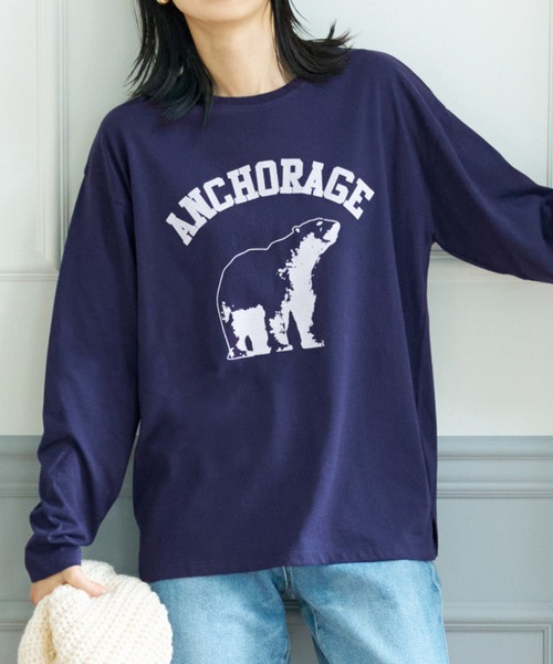 coca(coca)(コカ)の「アソートフロッキープリントロンTee(Tシャツ/カットソー・レディース・グレー/ネイビー/グリーン/ホワイト・L/M)」の1枚目の写真