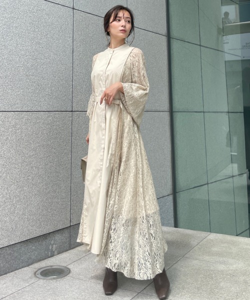 anuans（アニュアンス）の「コードレースパイピングシャツワンピース（シャツワンピース・レディース・ブラウン/ベージュ系その他2・FREE）」の2枚目の写真