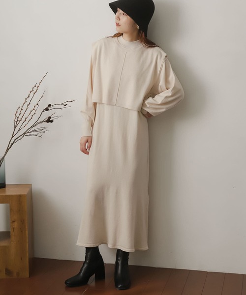 SENSE OF PLACE by URBAN RESEARCH（センスオブプレイスバイアーバンリサーチ）の「ストレッチレイヤードマーメイドワンピース（ワンピース・レディース・モカ/オレンジ/アイボリー/ブラック・ONE/S）」の2枚目の写真