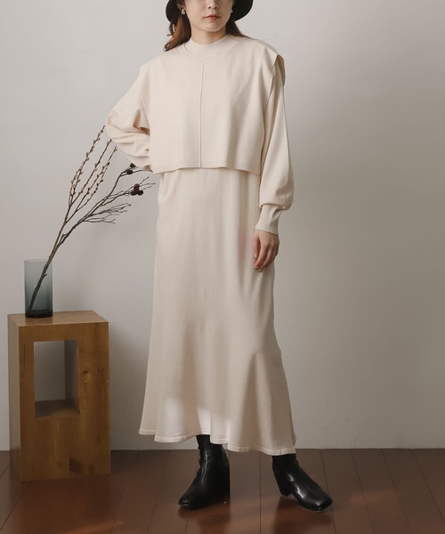 SENSE OF PLACE by URBAN RESEARCH（センスオブプレイスバイアーバンリサーチ）の「ストレッチレイヤードマーメイドワンピース（ワンピース・レディース・モカ/オレンジ/アイボリー/ブラック・ONE/S）」の10枚目の写真