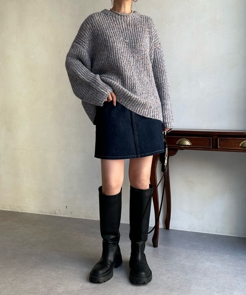 DouDou(ドゥドゥ)の「ファンシーヤーンニット(ニット/セーター・レディース・ブルー/グリーン・FREE)」の14枚目の写真