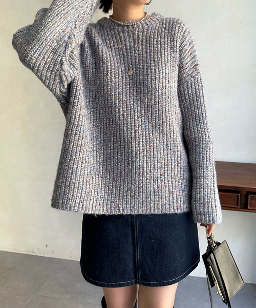 DouDou(ドゥドゥ)の「ファンシーヤーンニット(ニット/セーター・レディース・ブルー/グリーン・FREE)」の17枚目の写真