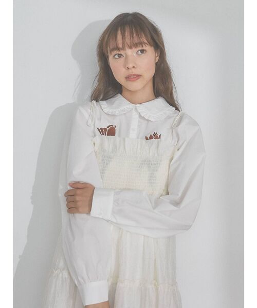 merry jenny（メリージェニー）の「シャーリングティアードキャミワンピース（ワンピース・レディース・オフホワイト/チャコールグレー・FREE）」の10枚目の写真