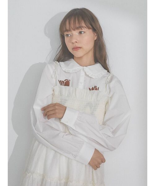 merry jenny（メリージェニー）の「シャーリングティアードキャミワンピース（ワンピース・レディース・オフホワイト/チャコールグレー・FREE）」の11枚目の写真