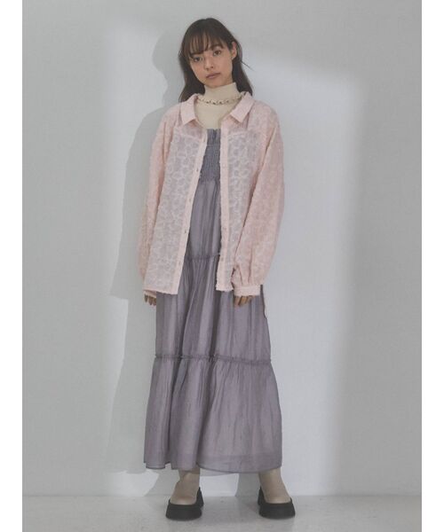 merry jenny（メリージェニー）の「シャーリングティアードキャミワンピース（ワンピース・レディース・オフホワイト/チャコールグレー・FREE）」の12枚目の写真