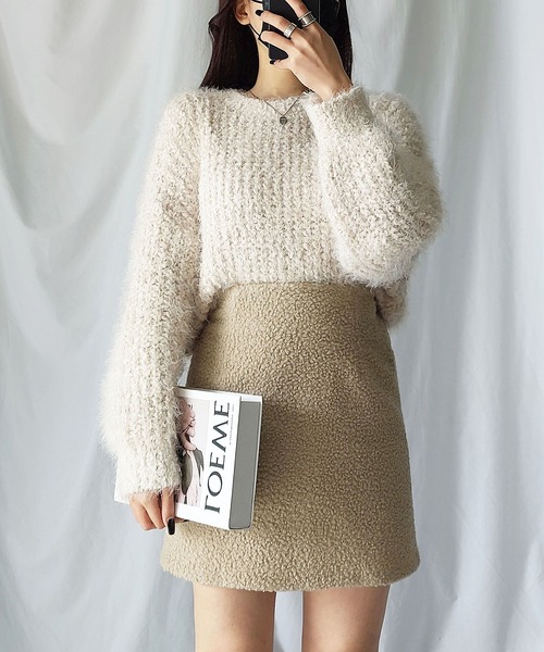 美品　オブリ　ベージュ ミニスカート ボア 中古・古着通販】OBLI (オブリ) ボアミニスカート ベージュ