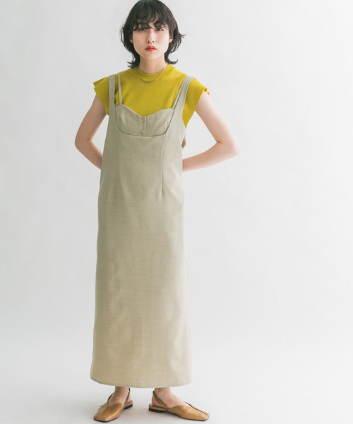 KBF(ケイビーエフ)の「Iラインレイヤードビスチェワンピース(ワンピース・レディース・カーキ/ネイビー/ライトベージュ・ONE)」の13枚目の写真