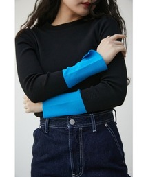 COLOR CUFF BLOCK KNIT TOPS/カラーカフブロックニットトップス
