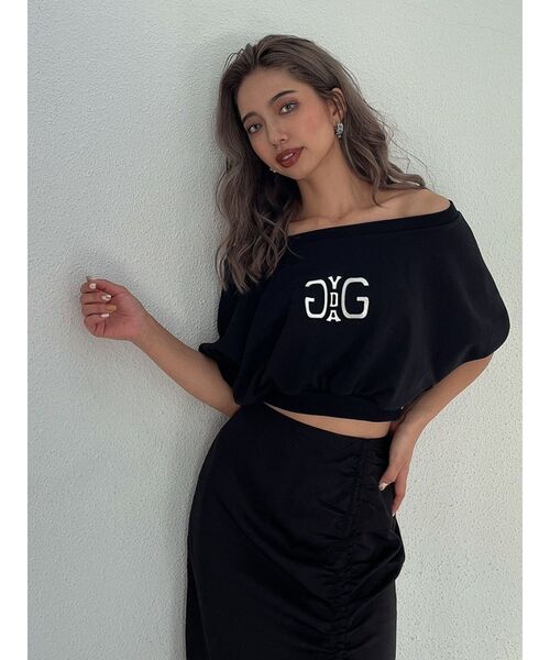 GYDA（ジェイダ）の「Symmetry GYDA エンボス オフショルTOPS（Tシャツ/カットソー・レディース・ブラック/オフホワイト・FREE）」の2枚目の写真