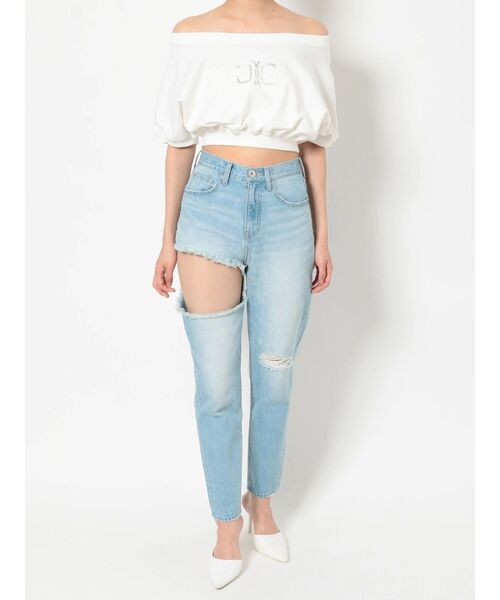 GYDA（ジェイダ）の「Symmetry GYDA エンボス オフショルTOPS（Tシャツ/カットソー・レディース・ブラック/オフホワイト・FREE）」の4枚目の写真