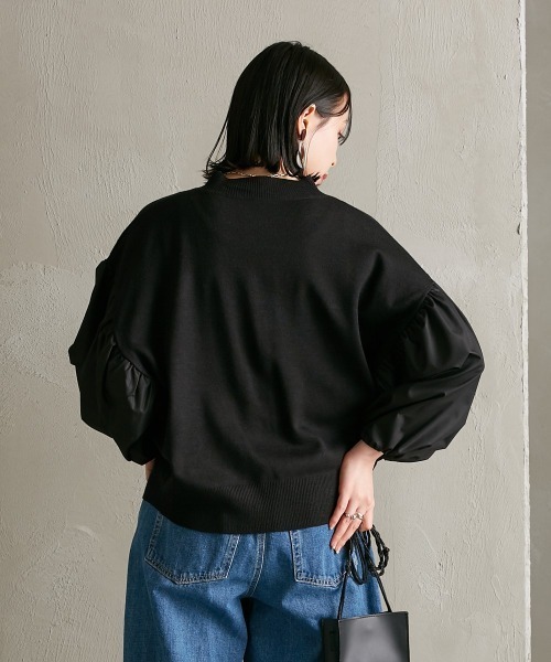 Soiunique（スワユニーク）の「異素材切替　超ワイドスリーブニット [Soiunique]（ニット/セーター・レディース・グレイッシュベージュ/ブラック×ホワイト/ブラック・M/L）」の15枚目の写真