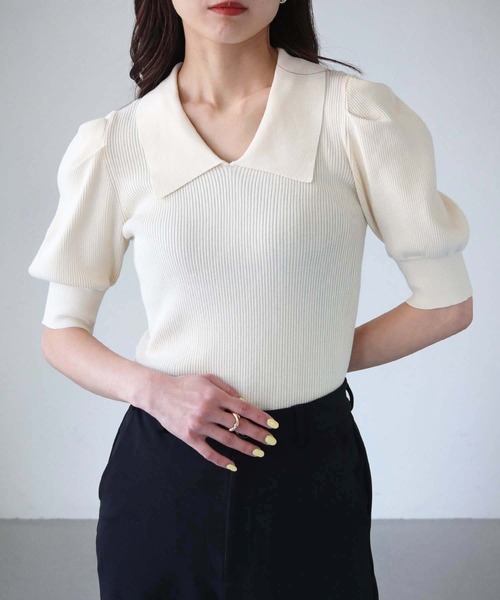 cheriella（シェリエラ）の「【cheriella】WEB限定パフスリーブ衿付きリブニット（ニット/セーター・レディース・ブラック/ブルー/ブラック系その他/アイボリー・M）」の8枚目の写真