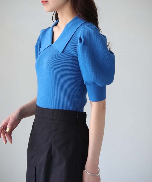 cheriella（シェリエラ）の「【cheriella】WEB限定パフスリーブ衿付きリブニット（ニット/セーター・レディース・ブラック/ブルー/ブラック系その他/アイボリー・M）」の6枚目の写真
