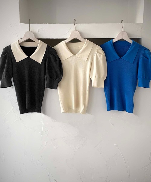 cheriella（シェリエラ）の「【cheriella】WEB限定パフスリーブ衿付きリブニット（ニット/セーター・レディース・ブラック/ブルー/ブラック系その他/アイボリー・M）」の7枚目の写真