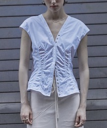LOW CLASSIC CAP SLEEVE SHIRT ダークブラウン LOW CLASSIC Brown Cap Sleeve Blouse Low Classic