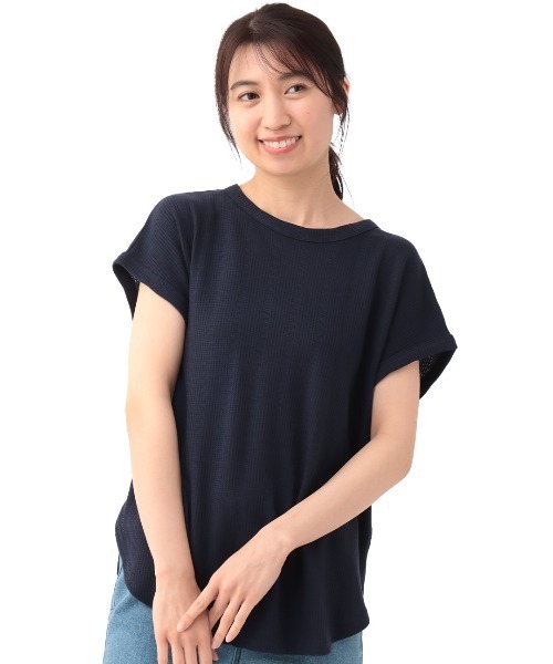 チチカカ(チチカカ)の「ランダムワッフルワンポイントプルオーバー(Tシャツ/カットソー・レディース・ブルー/ライトグリーン/ネイビー・FREE)」の4枚目の写真