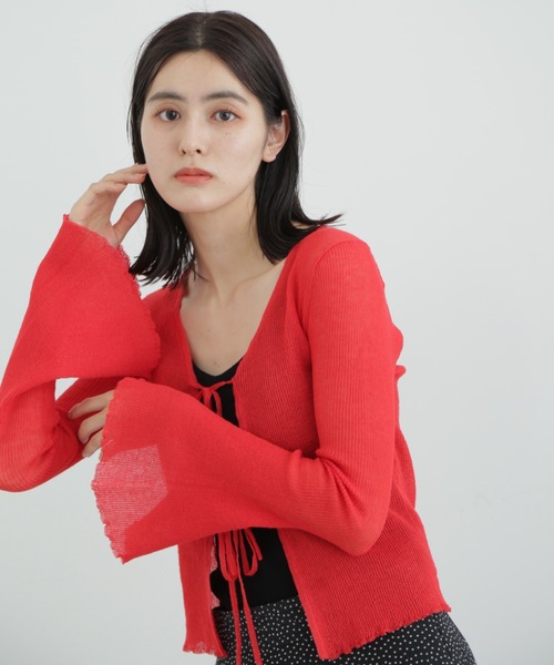 JILL STUART(ジルスチュアート)の「◆シアーリブニットカーディガン(カーディガン/ボレロ・レディース・ブルー/ブラック/レッド・FREE)」の1枚目の写真