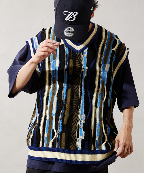 JOURNAL STANDARD relume（ジャーナルスタンダード　レリューム）の「CALIFORNIA 3Dニットベスト（ベスト・メンズ・グレー/ライトグリーン/ダークブルー・MEDIUM/LARGE）」の3枚目の写真