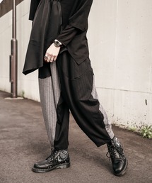 ストライプ配色サルエルパンツ