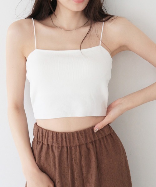 AMBIENT(アンビエント)の「スパゲティストラップカップインニットベア(キャミソール・レディース・ブラック/オフホワイト/ブルー/アッシュ/チャコール・FREE)」の2枚目の写真