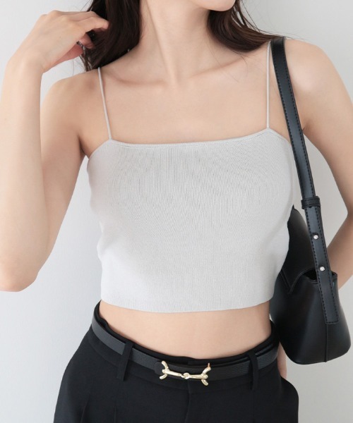 AMBIENT(アンビエント)の「スパゲティストラップカップインニットベア(キャミソール・レディース・ブラック/オフホワイト/ブルー/アッシュ/チャコール・FREE)」の4枚目の写真