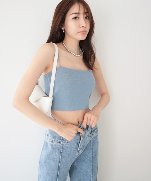 AMBIENT(アンビエント)の「スパゲティストラップカップインニットベア(キャミソール・レディース・ブラック/オフホワイト/ブルー/アッシュ/チャコール・FREE)」の8枚目の写真