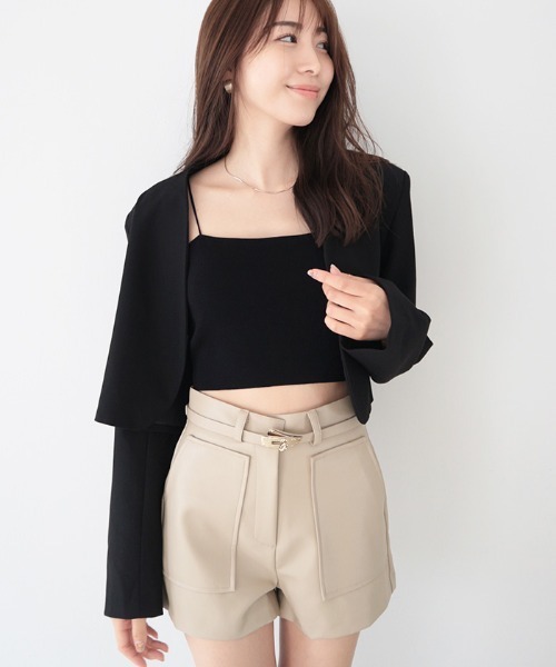 AMBIENT(アンビエント)の「スパゲティストラップカップインニットベア(キャミソール・レディース・ブラック/オフホワイト/ブルー/アッシュ/チャコール・FREE)」の7枚目の写真