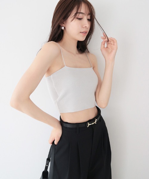 AMBIENT(アンビエント)の「スパゲティストラップカップインニットベア(キャミソール・レディース・ブラック/オフホワイト/ブルー/アッシュ/チャコール・FREE)」の6枚目の写真