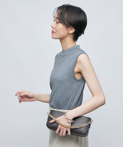 手洗い可能》ラメハイネックノースリーブプルオーバーニット