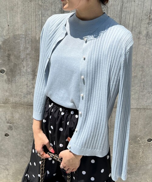 手洗い可能》ラメハイネックノースリーブプルオーバーニット
