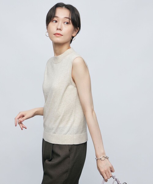 手洗い可能》ラメハイネックノースリーブプルオーバーニット