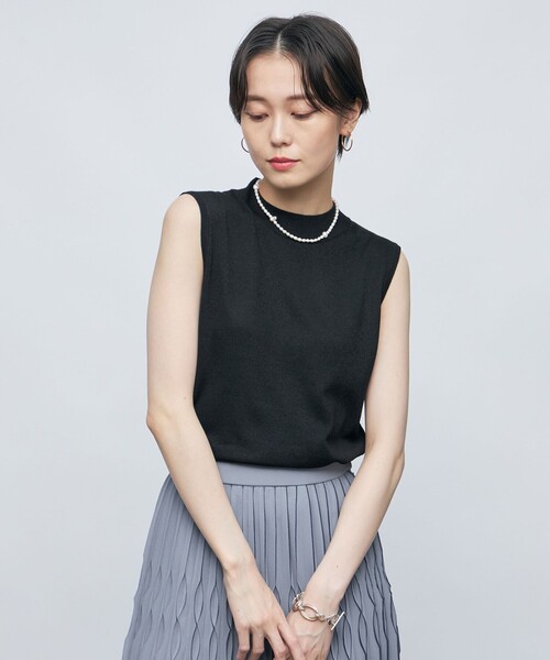 手洗い可能》ラメハイネックノースリーブプルオーバーニット