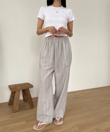 Didot.showroom | リネンストライプワイドパンツ(スラックス)