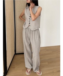 リネンストライプワイドパンツ