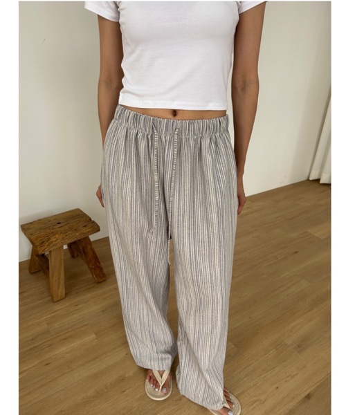 Didot.showroom(ディドット ショールーム)の「リネンストライプワイドパンツ(スラックス・レディース・ブルー/ブラック・FREE)」の8枚目の写真