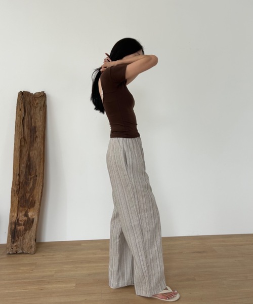 リネンストライプワイドパンツ（スラックス）｜Didot.showroom