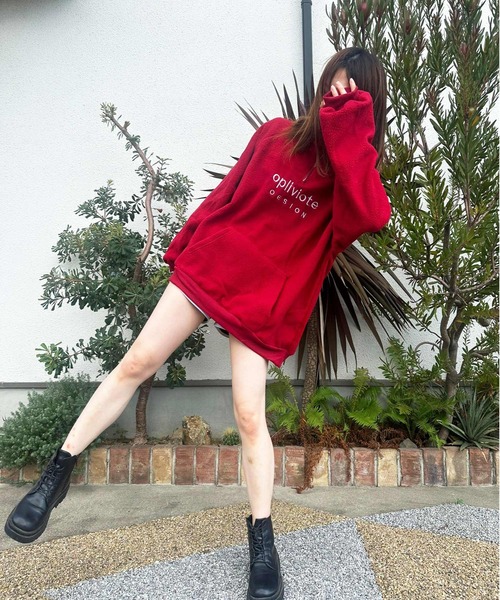 ARCADE（アーケード）の「ハーフジップ 韓国風 オーバーサイズ ボアフリース ニット スウェット スタンドカラー プルオーバー トレーナー -ARCADE Limited Line-（スウェット・レディース・ホワイト/レッド/ブルー・FREE）」の7枚目の写真