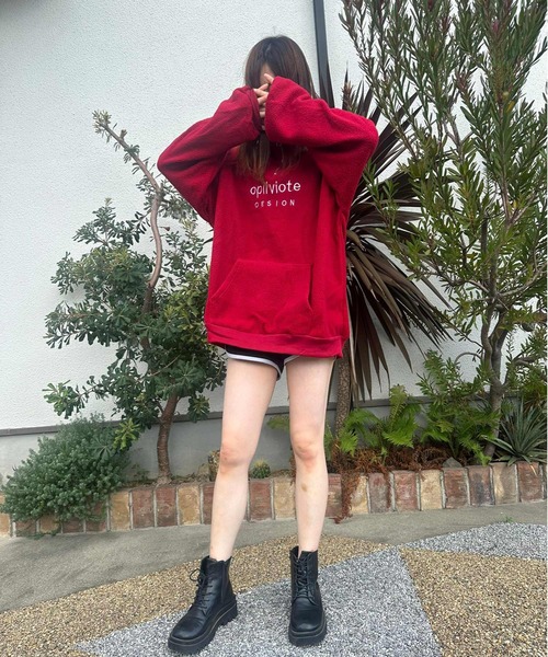 ARCADE（アーケード）の「ハーフジップ 韓国風 オーバーサイズ ボアフリース ニット スウェット スタンドカラー プルオーバー トレーナー -ARCADE Limited Line-（スウェット・レディース・ホワイト/レッド/ブルー・FREE）」の8枚目の写真