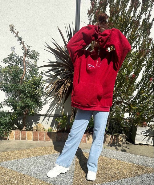 ARCADE（アーケード）の「ハーフジップ 韓国風 オーバーサイズ ボアフリース ニット スウェット スタンドカラー プルオーバー トレーナー -ARCADE Limited Line-（スウェット・レディース・ホワイト/レッド/ブルー・FREE）」の10枚目の写真