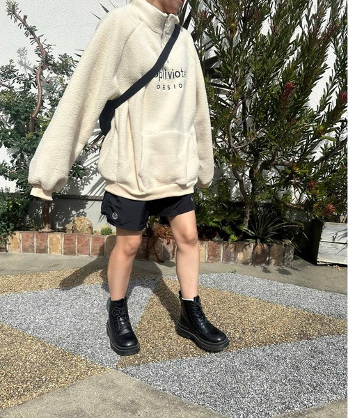 ARCADE（アーケード）の「ハーフジップ 韓国風 オーバーサイズ ボアフリース ニット スウェット スタンドカラー プルオーバー トレーナー -ARCADE Limited Line-（スウェット・レディース・ホワイト/レッド/ブルー・FREE）」の13枚目の写真