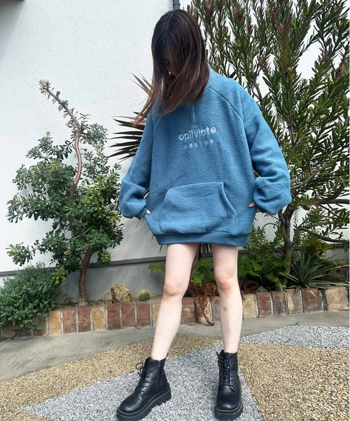 ARCADE（アーケード）の「ハーフジップ 韓国風 オーバーサイズ ボアフリース ニット スウェット スタンドカラー プルオーバー トレーナー -ARCADE Limited Line-（スウェット・レディース・ホワイト/レッド/ブルー・FREE）」の14枚目の写真